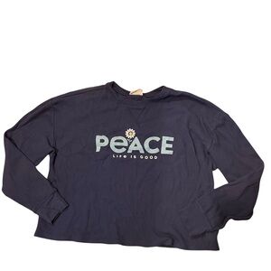Life Is Good Sleep Shirt Women's‎ Large Long Sleeve Peace Daisy Thermal Blue